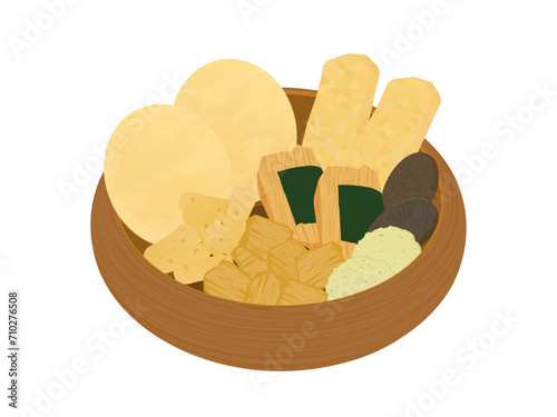 おせんべいと菓子鉢のイラスト