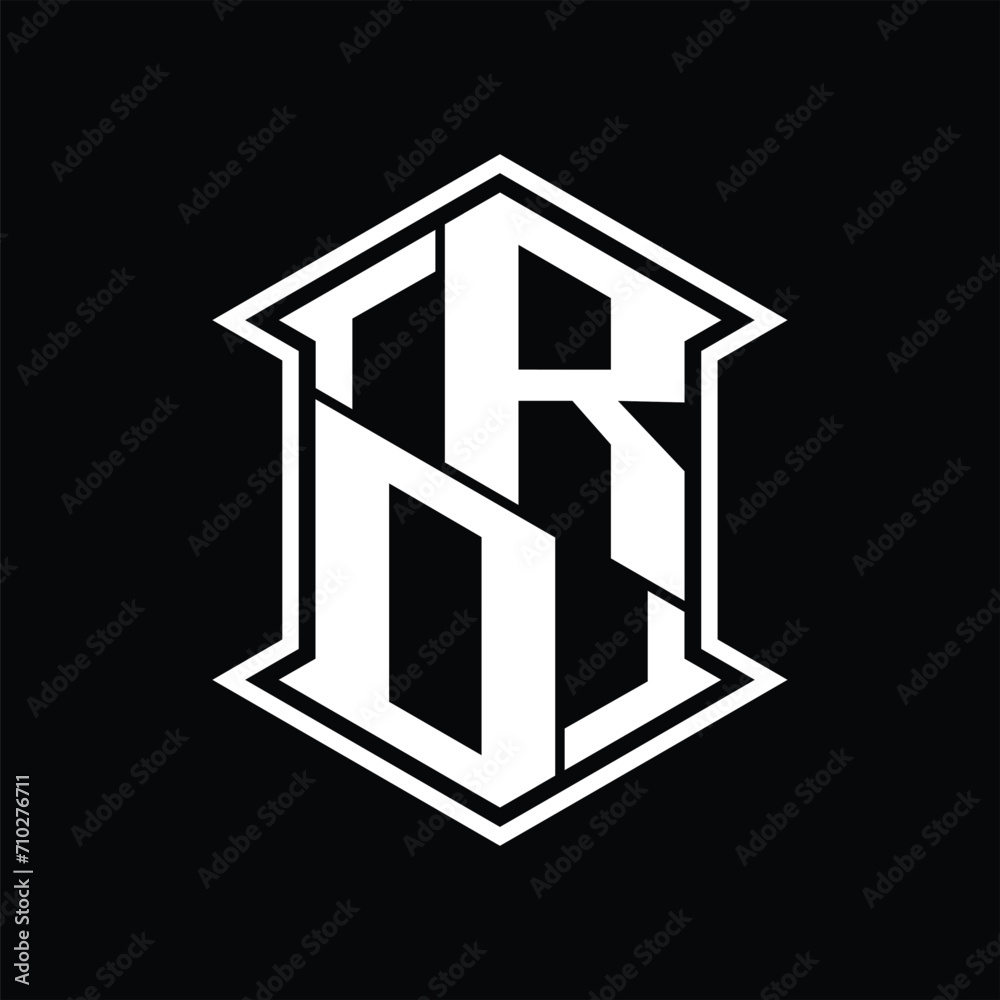 RO Logo monogram hexagon shield shape up and down with sharp corner isolated style design RO Logo monogram hexagon shield shape up and down with sharp corner isolated style design