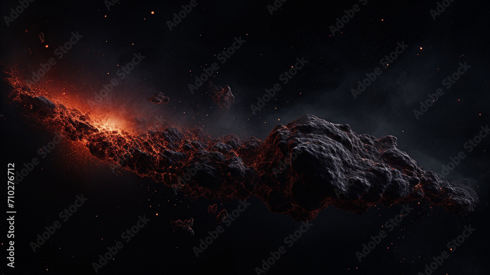 An abstract space scene featuring a comet with a tail nebula