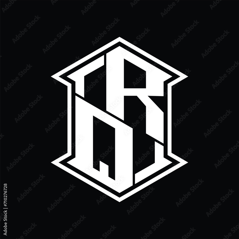RQ Logo monogram hexagon shield shape up and down with sharp corner isolated style design RQ Logo monogram hexagon shield shape up and down with sharp corner isolated style design