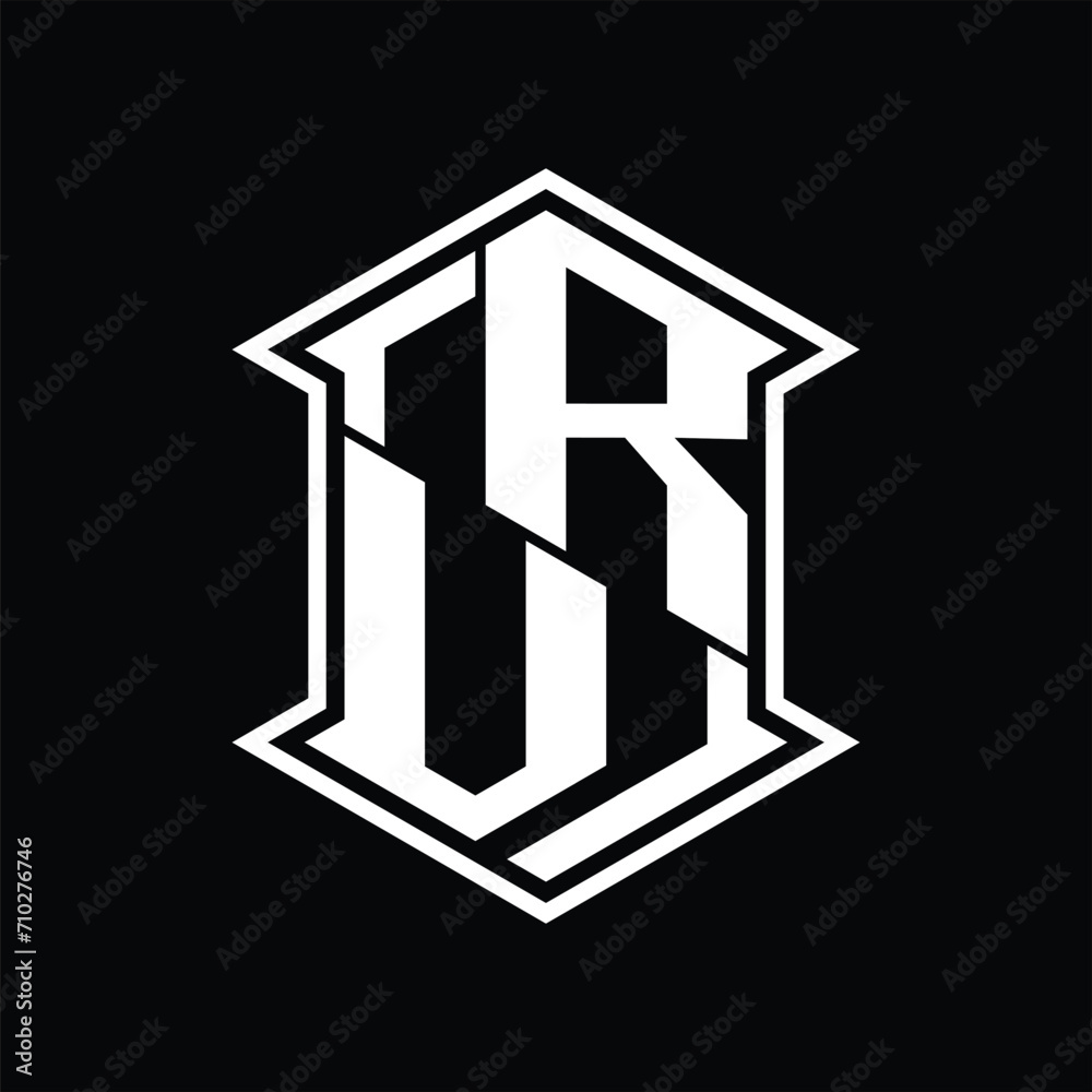 RV Logo monogram hexagon shield shape up and down with sharp corner isolated style design RV Logo monogram hexagon shield shape up and down with sharp corner isolated style design