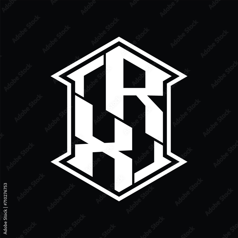 RX Logo monogram hexagon shield shape up and down with sharp corner isolated style design RX Logo monogram hexagon shield shape up and down with sharp corner isolated style design