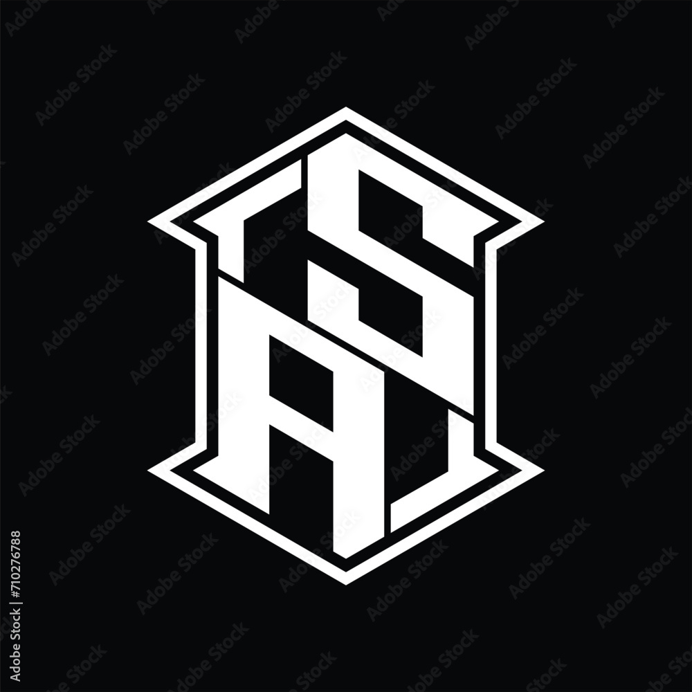 SA Logo monogram hexagon shield shape up and down with sharp corner isolated style design SA Logo monogram hexagon shield shape up and down with sharp corner isolated style design