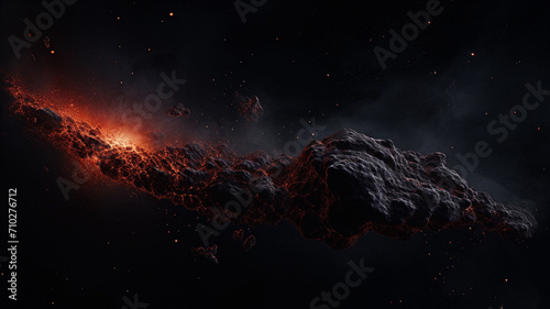 An abstract space scene featuring a comet with a tail nebula