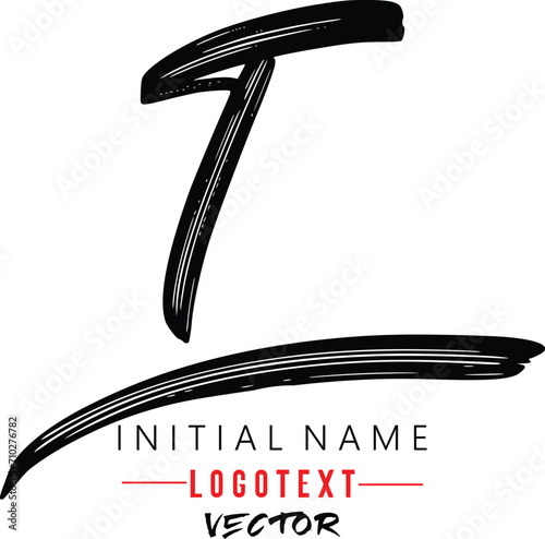 the letter T is handwritten, T - Black handwritten letters, hand drawn T letters Logo design. Brushstroke T Letter Logo Design on white background