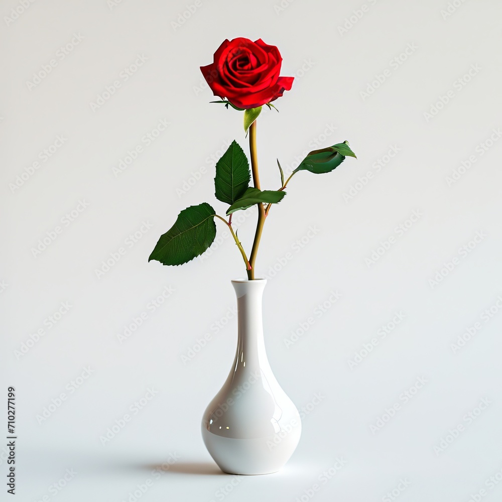 Obraz premium Red Rose in White Vase, A Simple and Elegant Floral Arrangement