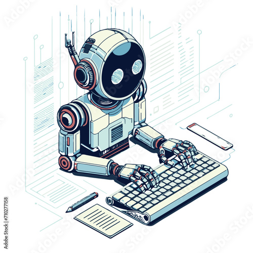 chat robot typing, vector illustration