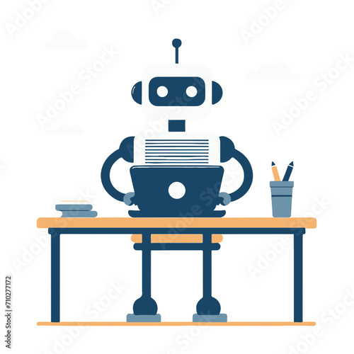 robot typing, vector illustration