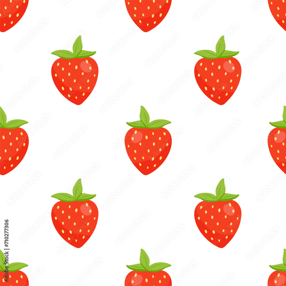 Seamless pattern with cute strawberry on white background. Repeat vector pattern for textiles or fabric