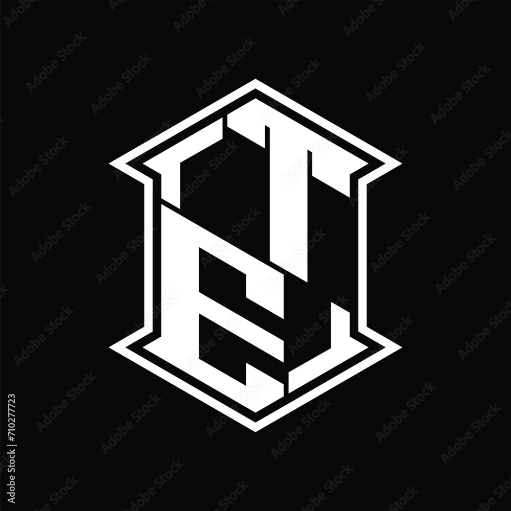TE Logo monogram hexagon shield shape up and down with sharp corner isolated style design TE Logo monogram hexagon shield shape up and down with sharp corner isolated style design