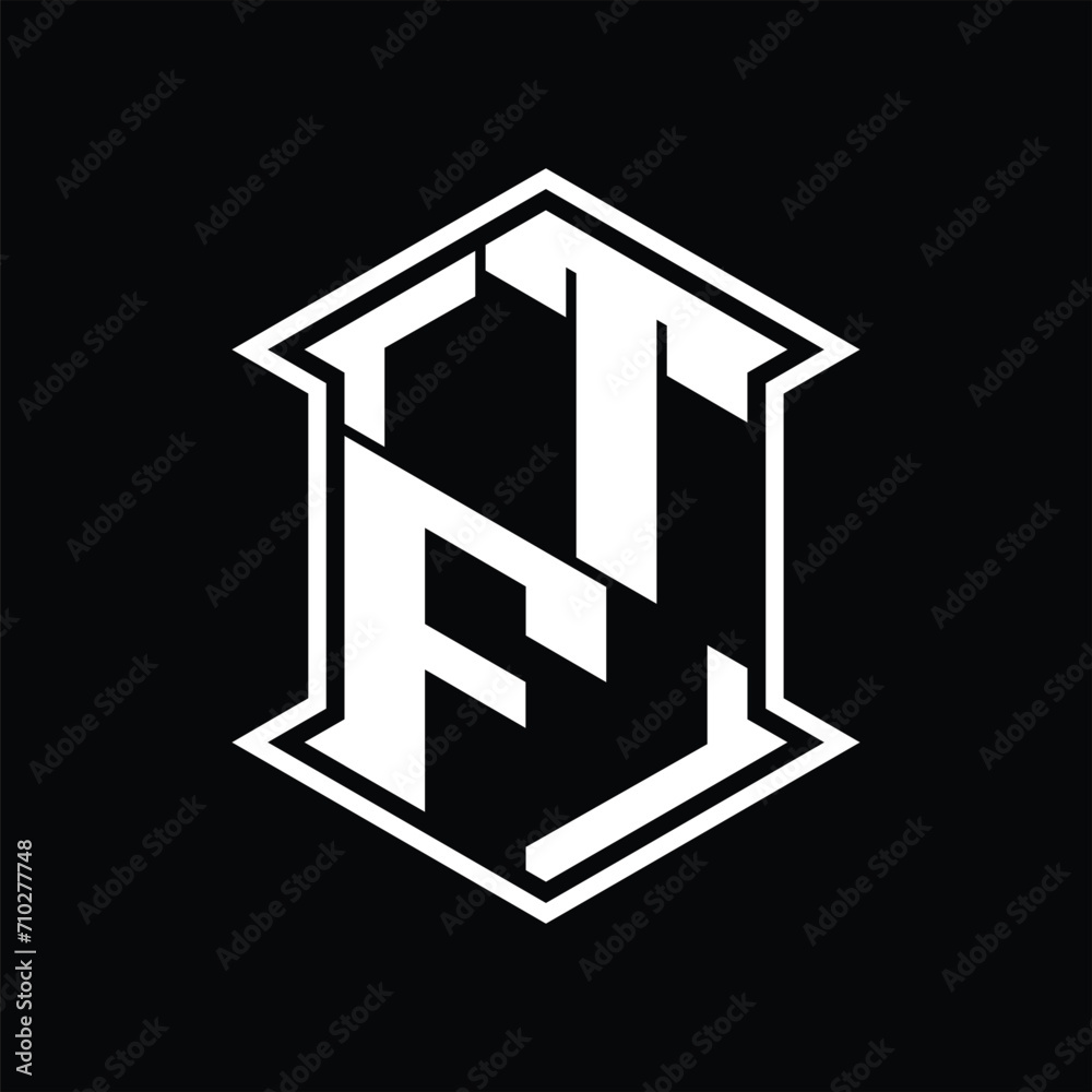 TF Logo monogram hexagon shield shape up and down with sharp corner isolated style design TF Logo monogram hexagon shield shape up and down with sharp corner isolated style design