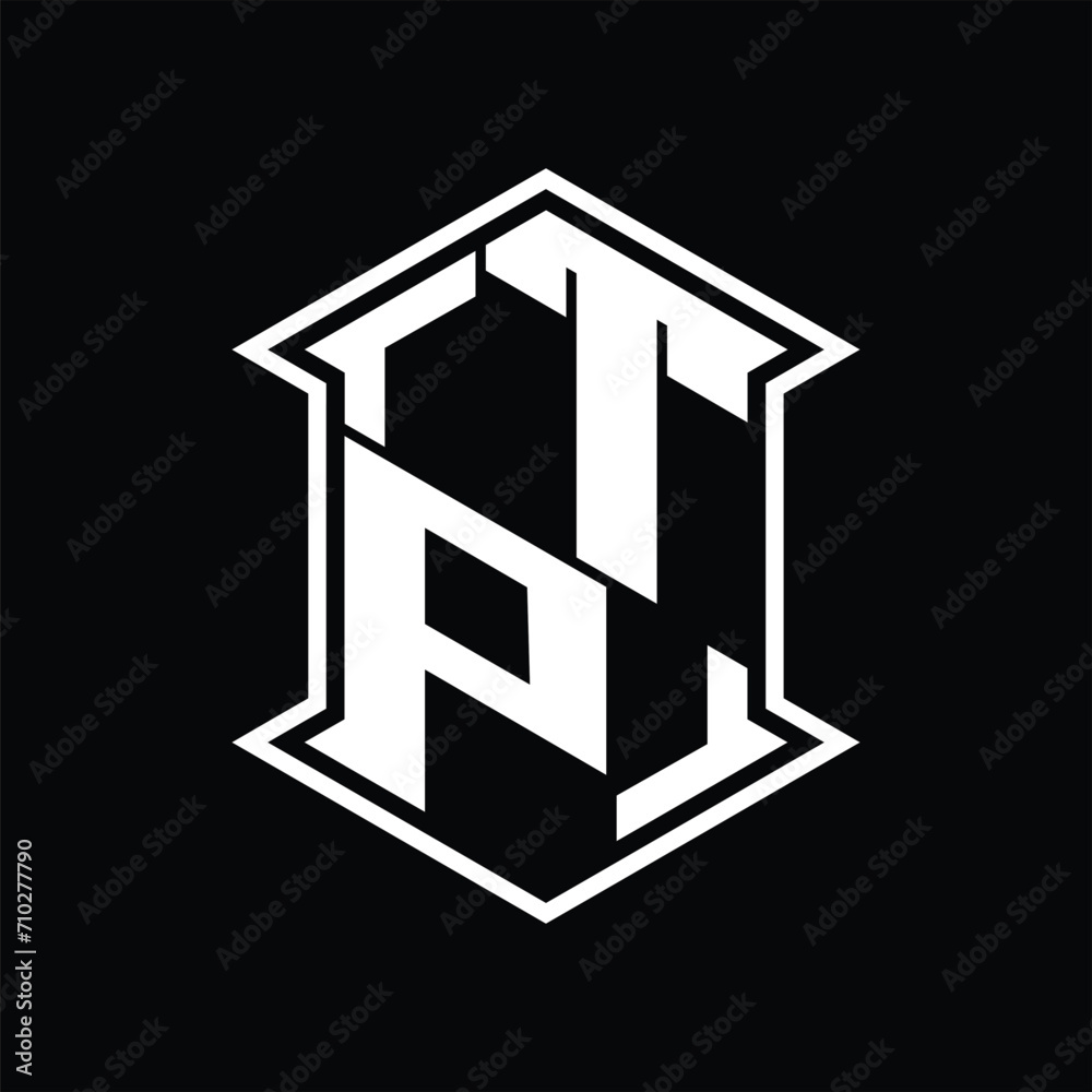 TP Logo monogram hexagon shield shape up and down with sharp corner isolated style design TP Logo monogram hexagon shield shape up and down with sharp corner isolated style design