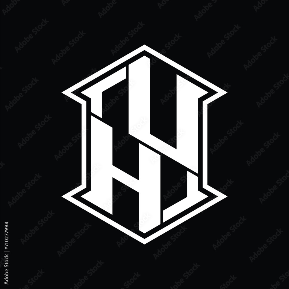 UH Logo monogram hexagon shield shape up and down with sharp corner isolated style design UH Logo monogram hexagon shield shape up and down with sharp corner isolated style design