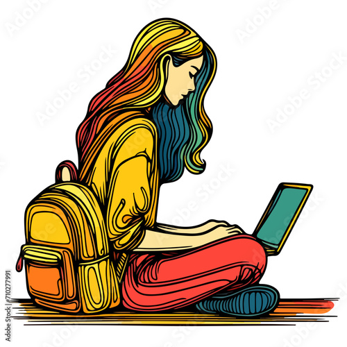student woman with laptop