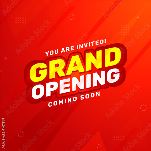 Grand Opening banner promotion template with 3D Text on red background. Special deal label design. Modern composition flat limited time discount background abstract vector.