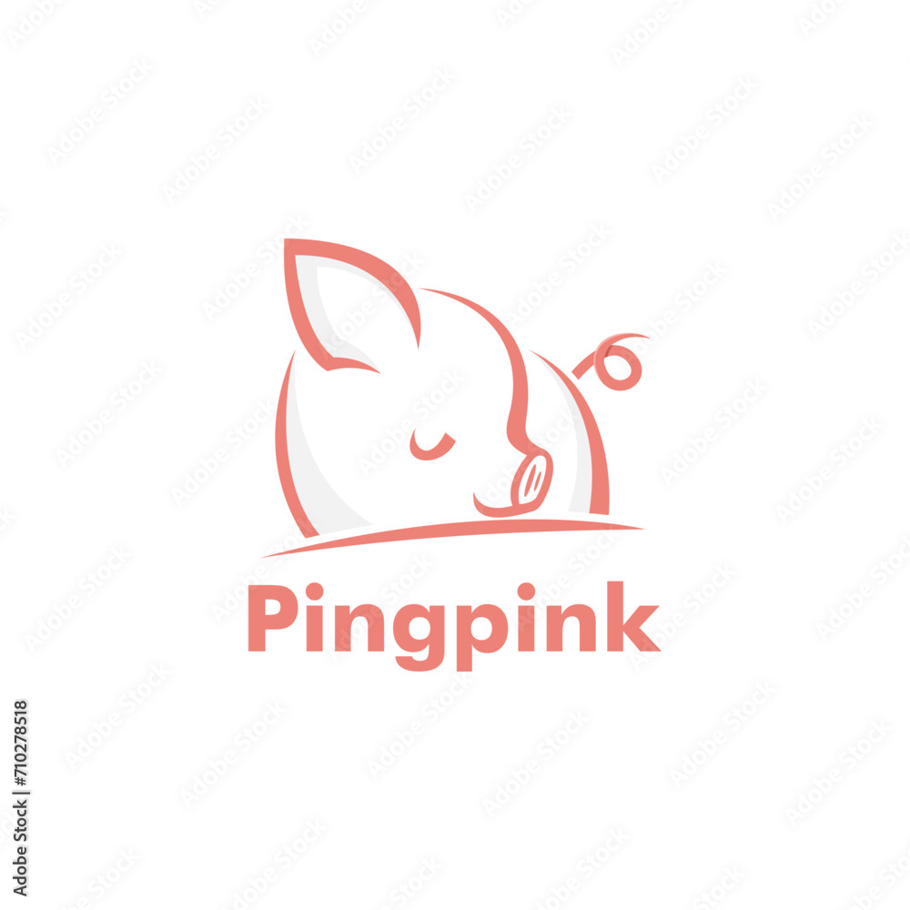Fototapeta premium Cute Line Pig Logo Design