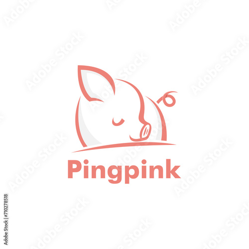 Cute Line Pig Logo Design