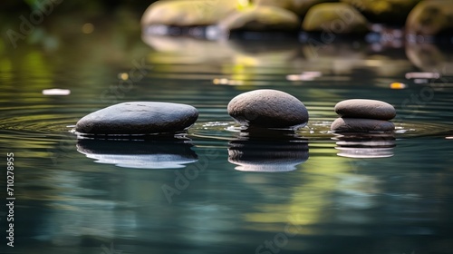 Zen Stones Balancing in Tranquil Water