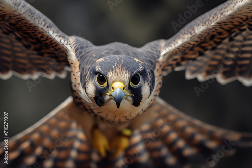 Experience the allure of a falcon's close-up, highlighting its regal feathers, sharp gaze, and the essence of untamed elegance in this striking wildlife photograph.