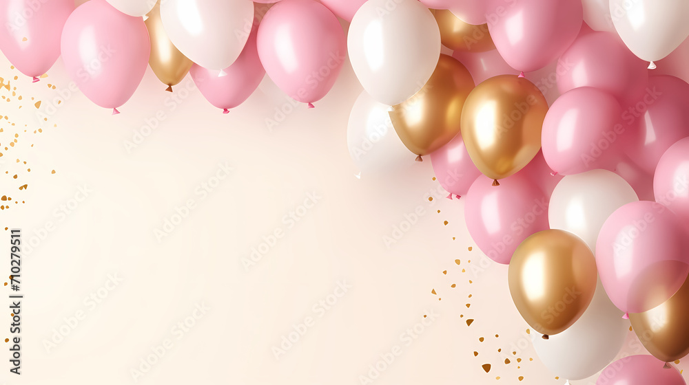 Party balloons, birthday decoration background, anniversary, wedding, holiday with space for text