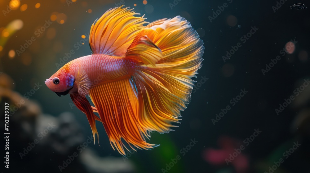 A stunning red Betta fish displays a vibrant and colorful tail against a natural background A stunning red Betta fish displays a vibrant and colorful tail against a natural background