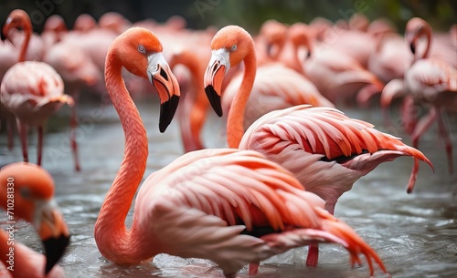 pink flamingos in the water