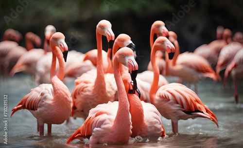 pink flamingos in the water