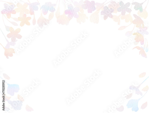 カラフルな桜の花で形作った幻想的な春のフレーム。水彩画を使用。