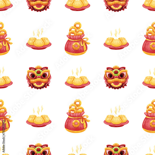 watercolor chinese new year's day seamless pattern