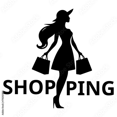 Shopping Woman Vector art illustration logo concept, Shopping Girl Vector silhouette