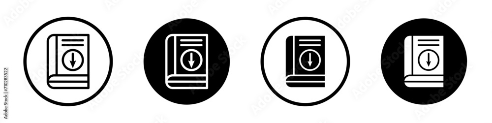 Download ebook icon set. Digital brochure and catalogue vector symbol in a black filled and outlined style. Ebook offline download sign. - obrazy, fototapety, plakaty 