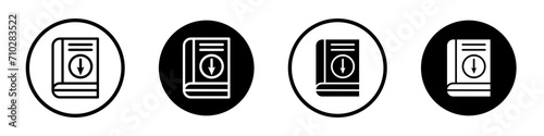 Download ebook icon set. Digital brochure and catalogue vector symbol in a black filled and outlined style. Ebook offline download sign. photo