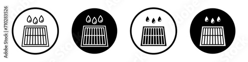 Sewer drain icon set. Grate Drainage vector symbol in a black filled and outlined style. Sewerage drain system sign.