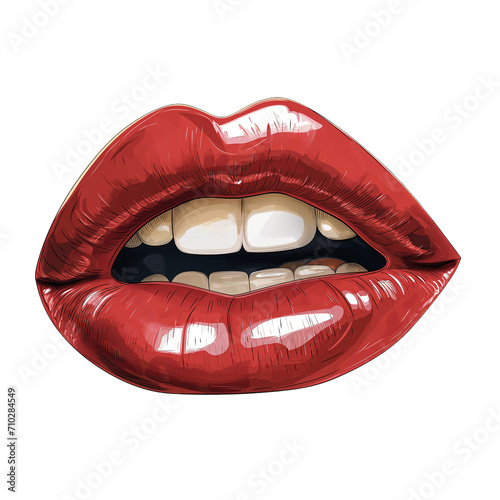 Illustration of red lips on a transparent background, ideal for Valentine's Day designs and romantic themes.
