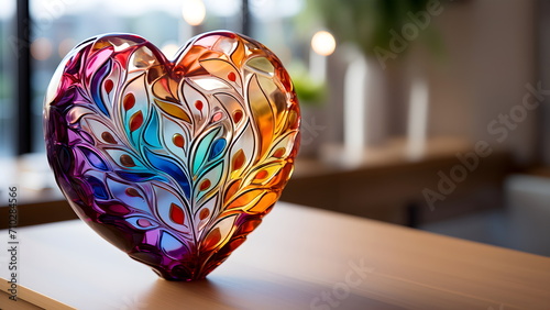 Colorful crystal heart Reflects beautifully and outstandingly. There is a space for copy text. Suitable for making greeting cards on occasions related to love. It shows a beautiful but fragile love.