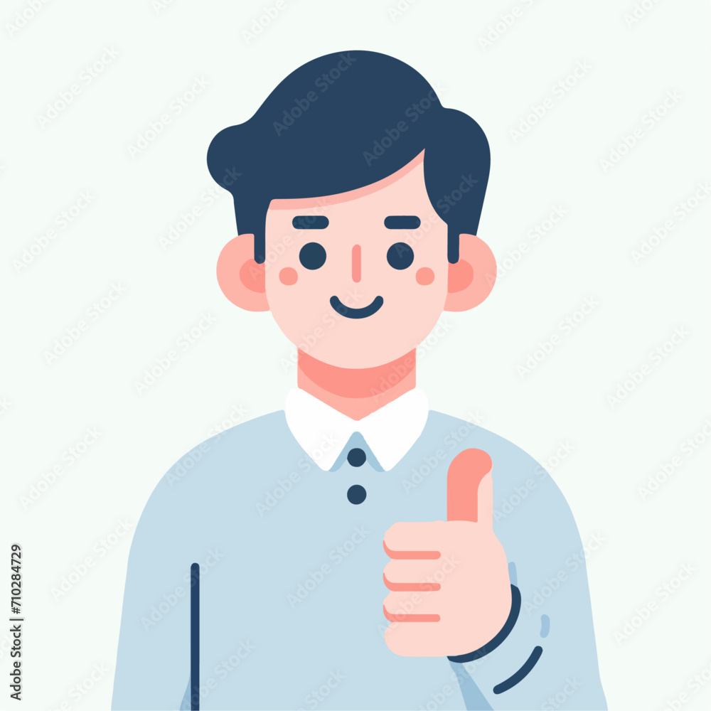 flat illustration of person with thumbs up pose. simple and minimalist design