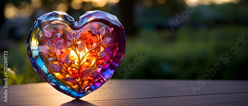 Colorful crystal heart Reflects beautifully and outstandingly. There is a space for copy text. Suitable for making greeting cards on occasions related to love. It shows a beautiful but fragile love.