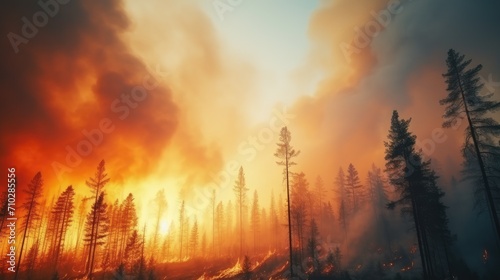 Photo Blazing Destruction: Forest Fire in Full Force