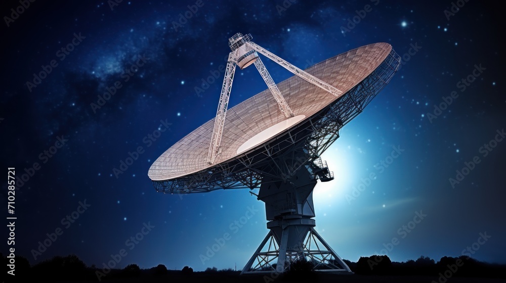 Huge radio telescope aimed directly into sky in middle of deserted desert catching signals Huge radio telescope aimed directly into sky in middle of deserted desert catching signals