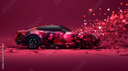 new car painted in a romantic rose petal red color scheme  capturing the essence of love for Valentine s Day
