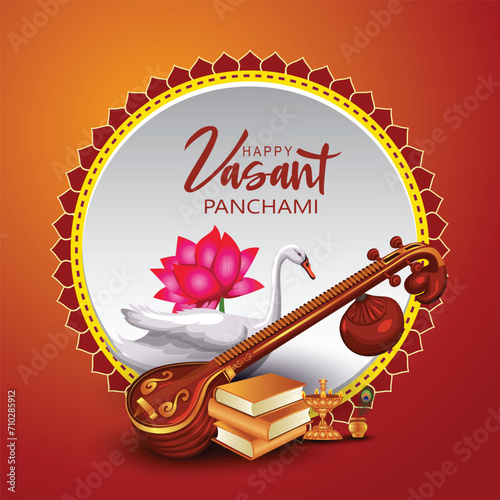 Sarasvati for happy Vasant Panchami Puja of India. vector illustration design