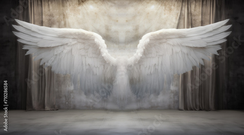 A pair of white angel wings for use as graphic assets or resources, particularly by photographers to make full-length portrait composite.
