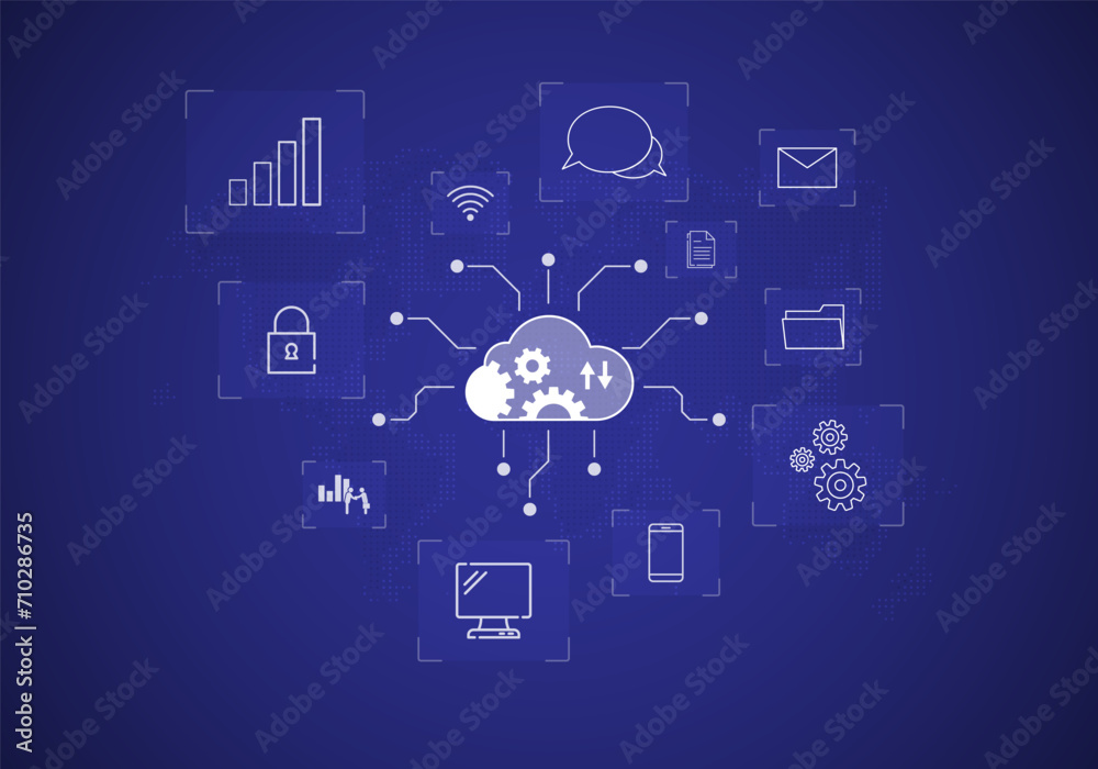 Cloud technology on dark blue background, low poly big data modern business technology Vector illustration Cloud technology on dark blue background, low poly big data modern business technology Vector illustration
