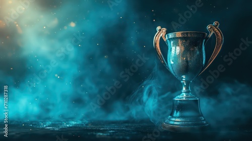 Winner background concept with copy space. Highlighting the trophy with a background setting