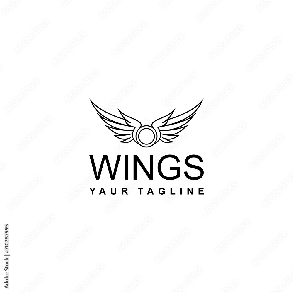 Obraz premium Wings and icon set. Eagle Logo wings abstract design vector template Linear style. Eagle Logo abstract design vector template Linear style.