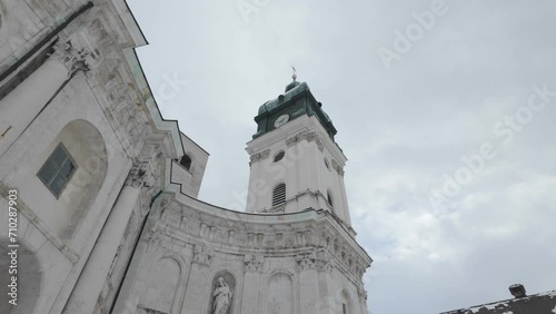 Baroque Church Of Ettal Abbey Monastery Near Oberammergau And Garmisch-Partenkirchen In Bavaria, Germany. Low Angle Shot photo