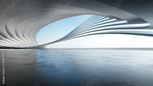 Fototapeta Naklejka Na Ścianę i Meble -  3d render of abstract wavy futuristic architecture with concrete floor.