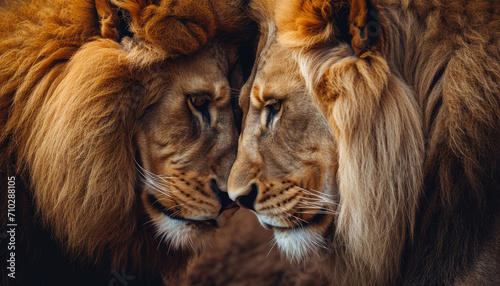Two lions show love for each other