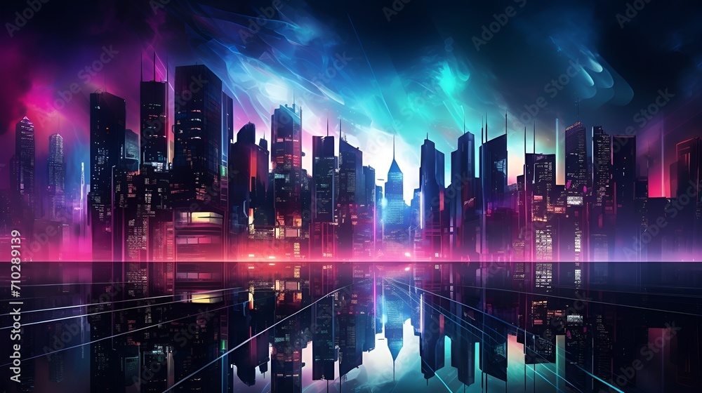 Abstract cityscape at night with glowing lights , abstract cityscape, night, glowing lights