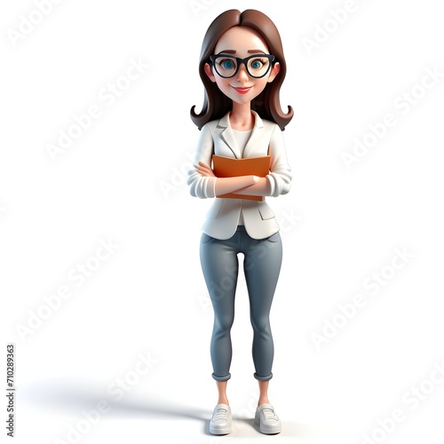 3d Cartoon full body woman eye glasses, Generated AI